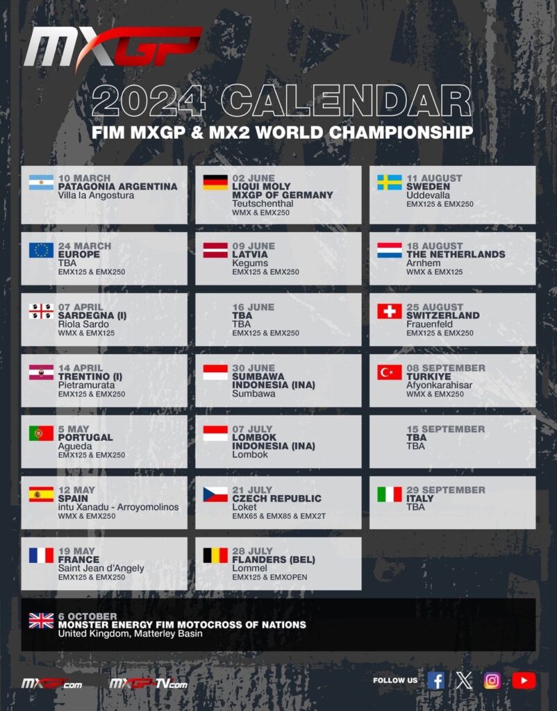 2024 PROVISIONAL FIM MOTOCROSS WORLD CHAMPIONSHIP CALENDAR