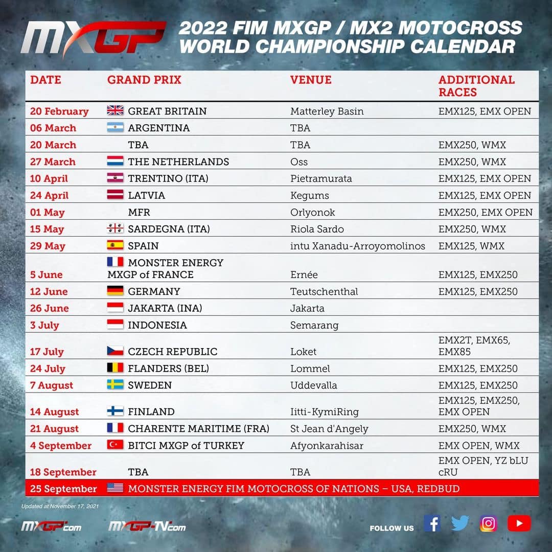 The MXGP calendar has been released Uddevalla GP